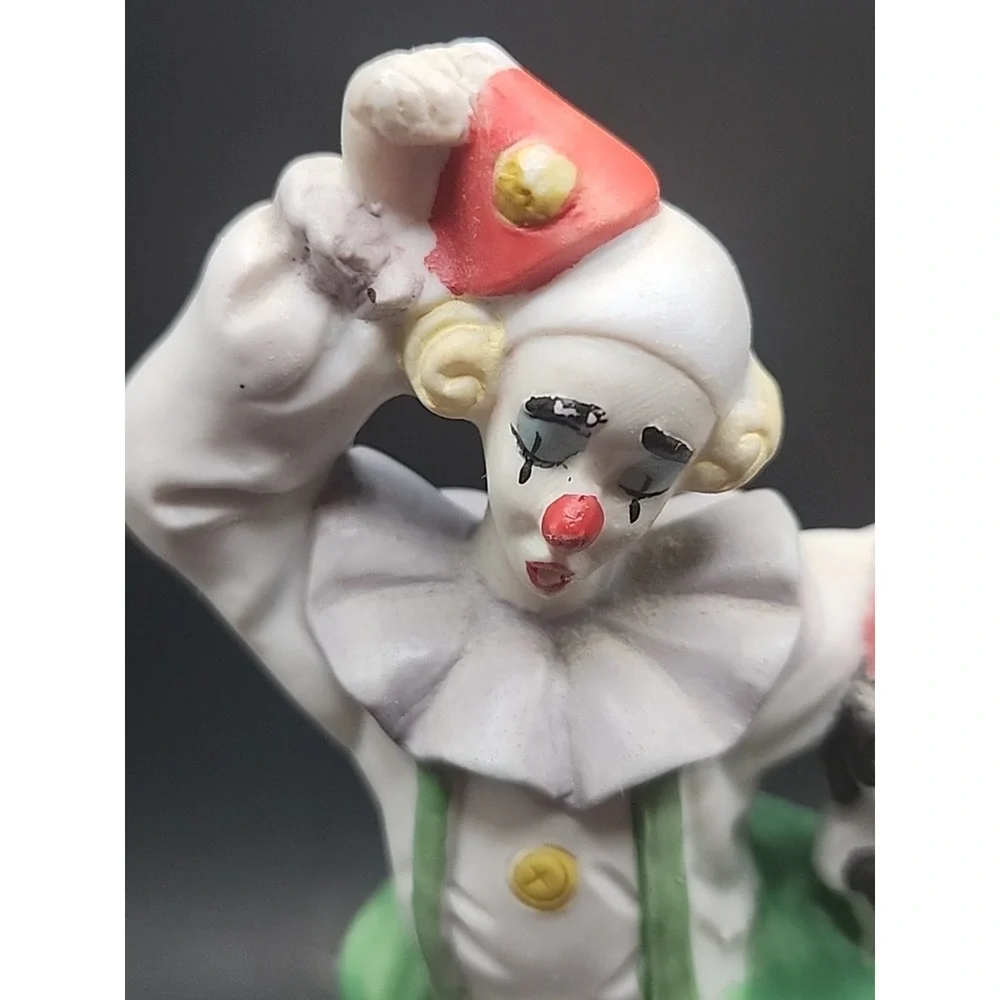 Vintage 80s-90s Kitschy Clown With Two Dogs Bisque Figurine 6.5